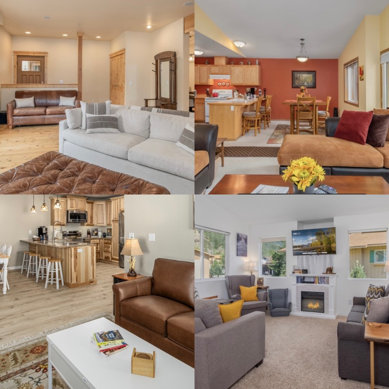 Interior views of four distinct vacation rental condos in Leavenworth.