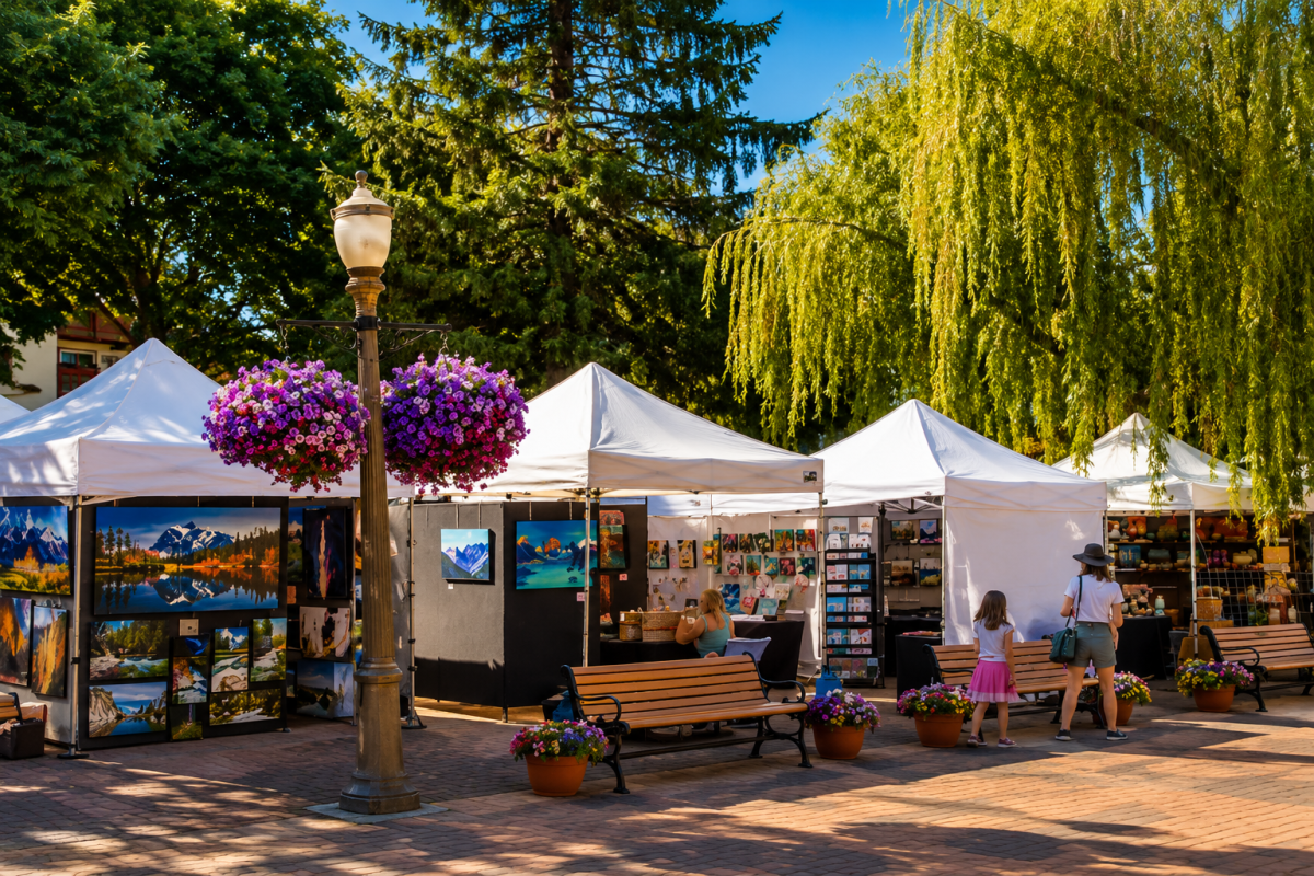 Artists and vendor booths at Leavenworth Village Art in the Park