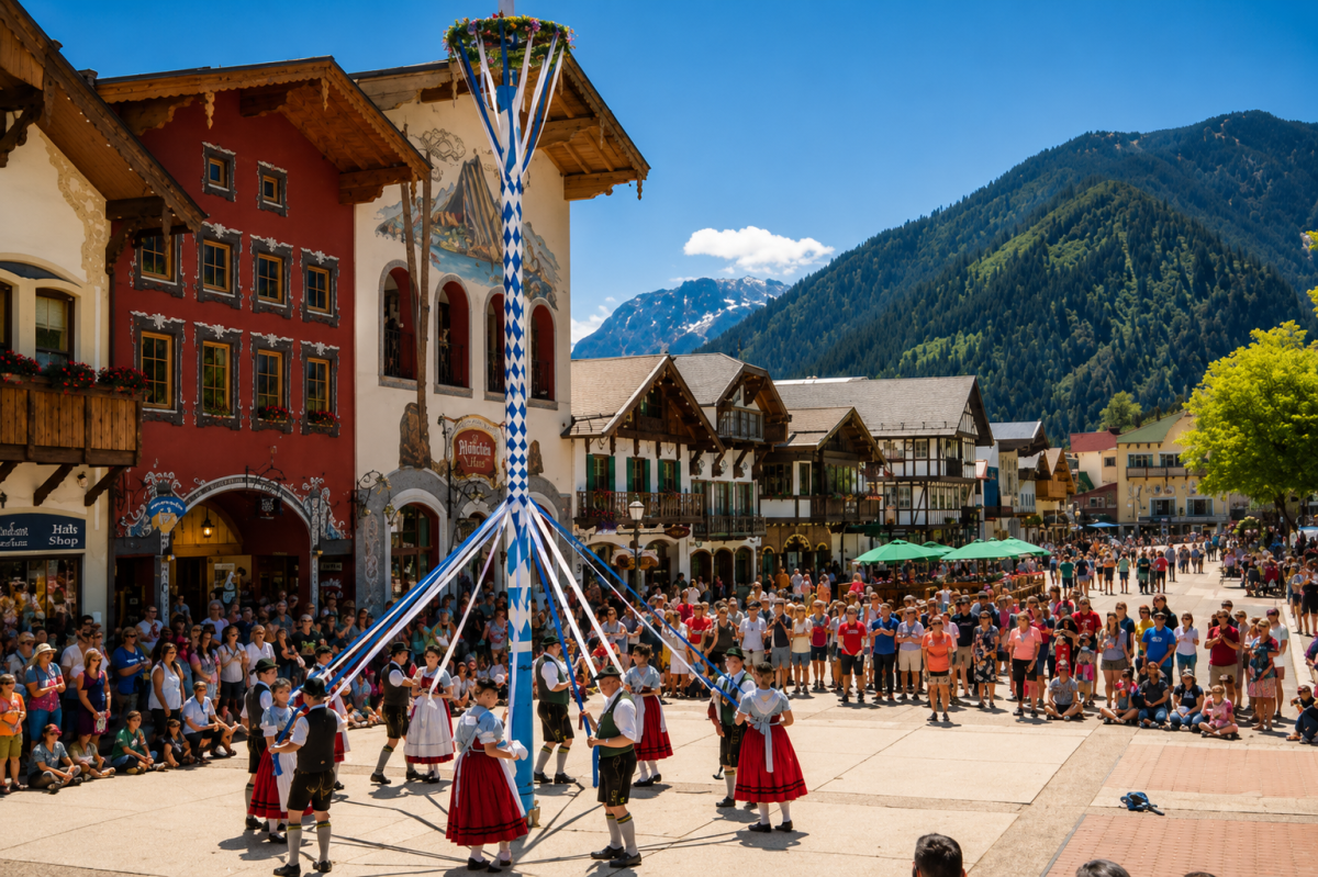 Traditional Maifest celebration in downtown Leavenworth Washington